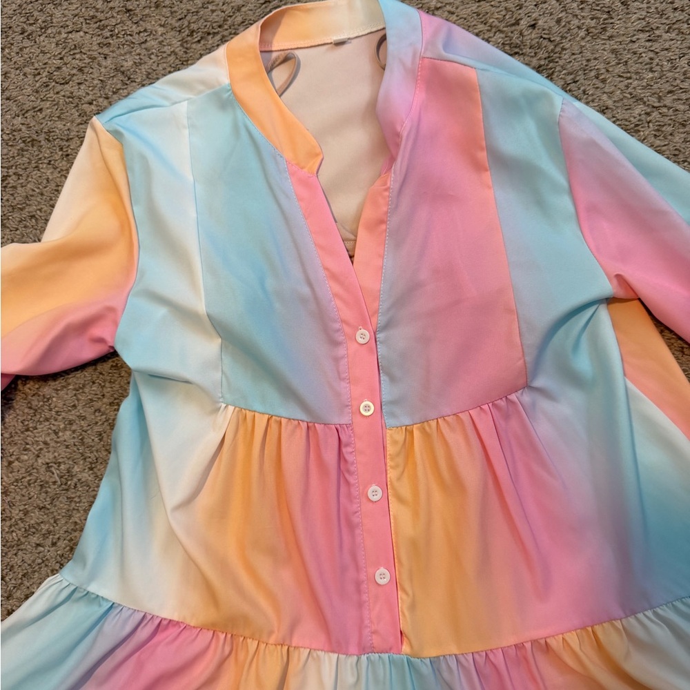 Colorful Dress with Ruffled Sleeves Small - Picture 2 of 3